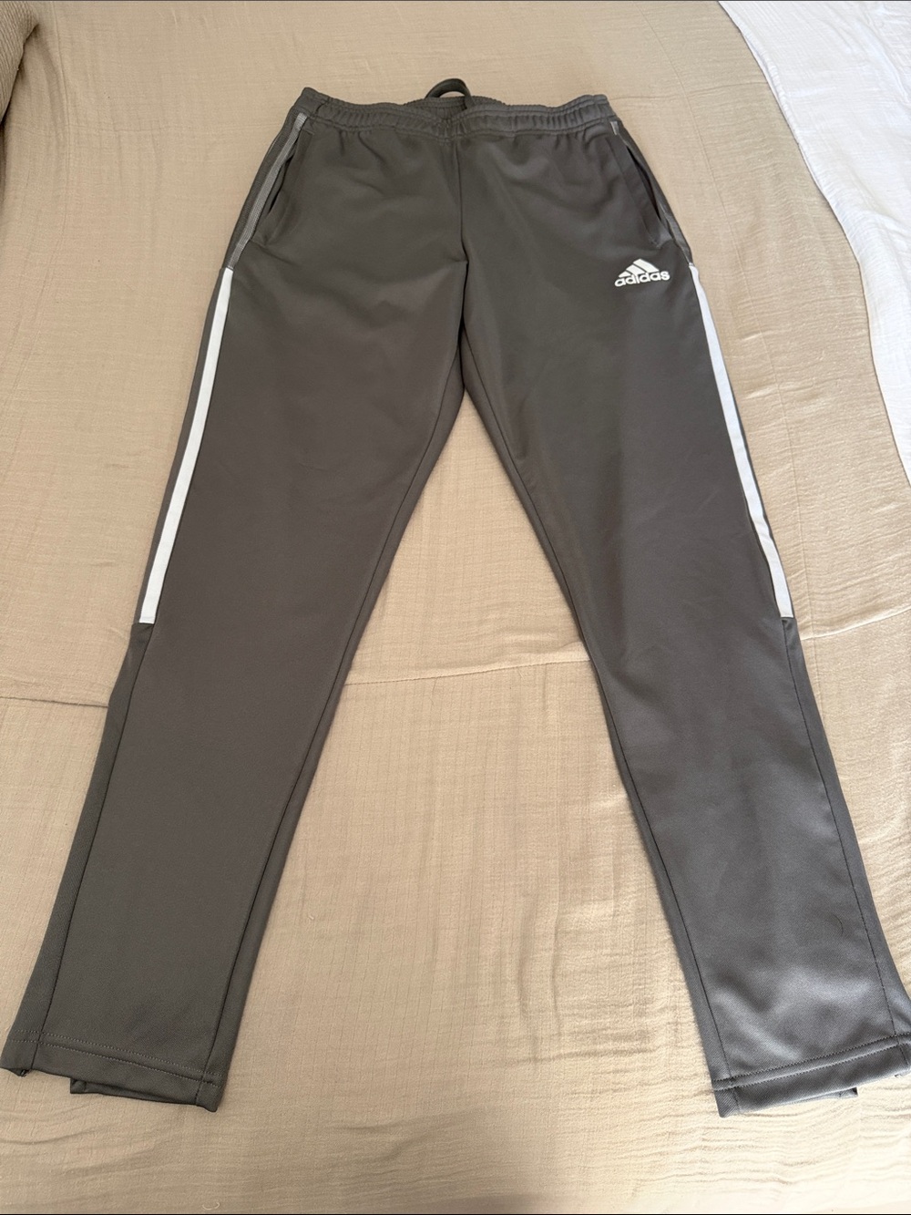 Adidas Dark Gray Joggers with White Side Stripes